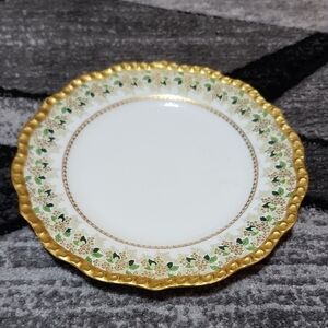 ANTIQUE JEAN POUYAT LIMOGES GOLD GILDING & FLORAL SCALLOPED PLATE 1891-1932